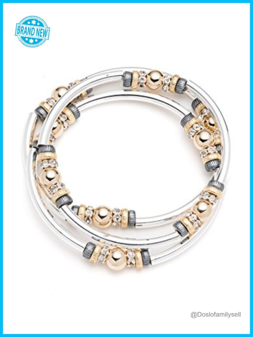 Set of 3 Stretch Bangles Tri Tone Silver and Gold Bracelets Stackable
